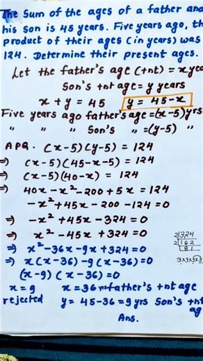 Age related problems quadratic equation class 10 maths