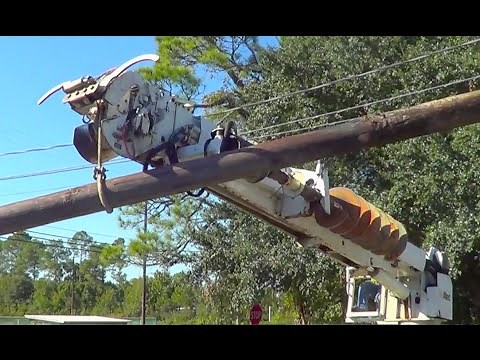 Altec Digger Derrick Truck Removing Old Electric Power Pole