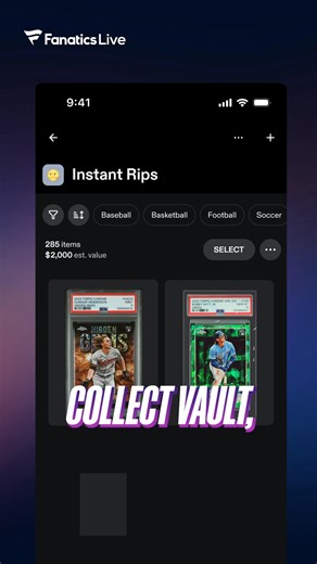 Own it in real time. With Instant Rips, each hit is instantly yours vaulted, verified, and ready to sell or ship. | Fanatics Collect