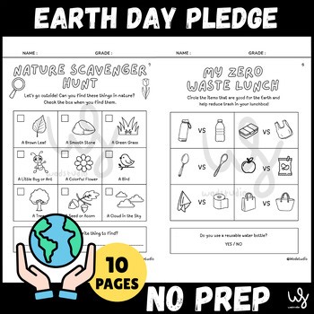 Earth Day Pledge Worksheets | No Prep Nature Scavenger Hunt & Recycling Activiti