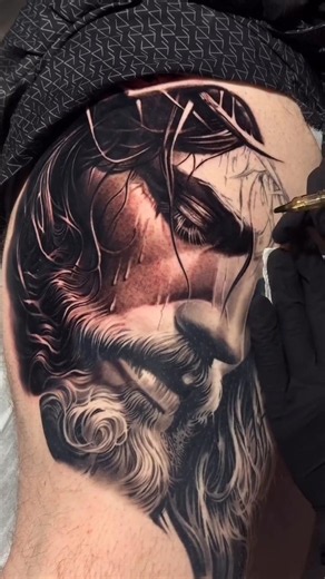 Realistic Jesus Tattoo | Masterpiece Sleeve Progress 🎨✨ #tattoo #drawing_complex