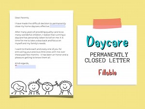 Daycare Closure Letter to Parents for Home Daycare & Childcare Centers - Etsy