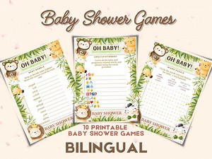 Bilingual Baby Shower Games Printable – Jungle Theme Baby Shower Games- Spanish & English Party Games – Instant Download - Etsy Canada