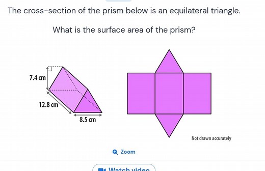 The cross-section of the prism below is an equilateral triangle.