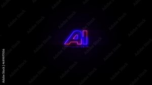 Flashing A.I electric blue and pink neon sign flashing on and off with flicker, reflection, and anamorphic lights in 4k