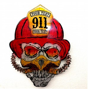 New custom firefighter skull. We put your custom text and numbers on the helmet. https://liquidmetalart.com/epages/6edc7898-c429-4176-ba34-9b0171da3ea3.sf/en_US/?ObjectPath=/Shops/6edc7898-c429-4176-ba34-9b0171da3ea3 | Liquid Metal Designs