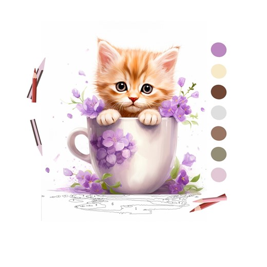 Cat on Cup Color by Number for Adult, Paint by Number Printable for Procreate, (digital Download) |775 - Etsy