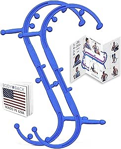 Body Back Buddy Elite Trigger Point Massage Tool, Neck and Back Massager Handheld, Manual Self Massager, Massage Cane, Muscle Knot Remover with Instructions, 2-Pack Bundle (Blue)
