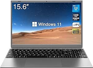 Win 11 Laptop, 15.6 inches Full HD IPS Display, Celeron N4120 Quad Core, 12GB RAM and 256GB SSD Laptop Computer, 2.4/5G WiFi, BT4.2, Full Size Keyboard and Ultra Slim