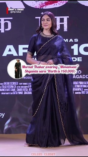 Mrunal Thakur's Black Organza Saree Look is Pure Desi Elegance|#mrunalthakur #saree #fashion #style