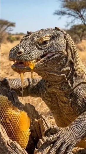 Wait... A Komodo Dragon Eating Honey?! 🍯🦎 | Rare Wildlife Moment #Shorts