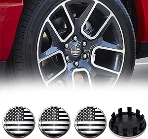 4PCS Custom 63mm 2.5 Inch Silver and Black US Flag Car Hub Wheel Center Cap for Ram 1500 Wheels 2019-2022 Replacement 6KF18TRMAA Plastic Hubcaps