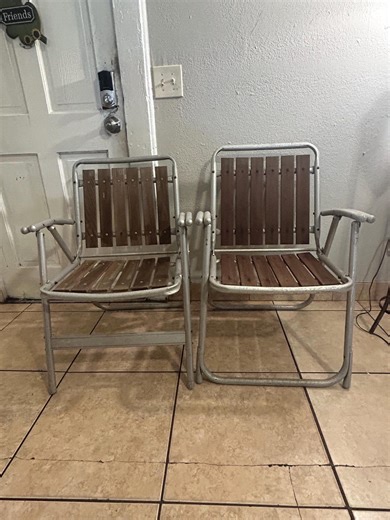 Vintage Red Wood Lawn Chairs Folding 6 Slat Double Barrel Arms! Aluminum Set - Etsy