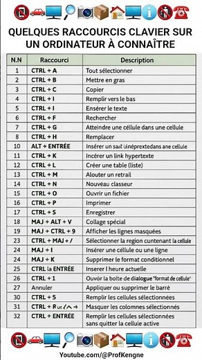 📵🚗🖥🔎📷📦🏠🖥ℹ️🚯☎️ Liste des raccourcis claviers à connaître sur un ordinateur