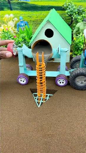 🚜 Mini Tractor Concrete Mixer in Action! 😱 Amazing DIY Construction Project #Shorts