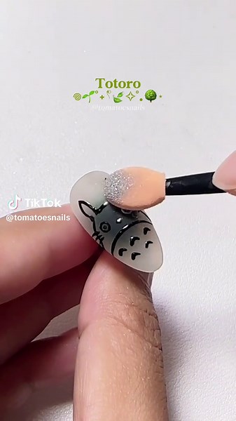 Totoro Inspired Nail Art Ideas with Chrome Finishes