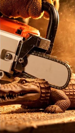 Mini motosierra cortando cocodrilo de madera 🐊🔥#satisfying #woodcutting #asmr #shortsvideo