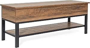 Flash Furniture Wyatt Farmhouse Entryway Storage Bench with Lower Shelf Perfect for Entryway, Mudroom, or Bedroom, Rustic Oak