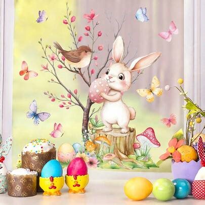 2026 Easter Decorations: Bird, Butterfly, Rabbit, Best-Selling Glass Window Sticker | SHEIN