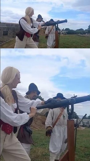 Firing a swivel cannon, Jolene captains the 17th century swivel cannon #goldenageofpiracy #history