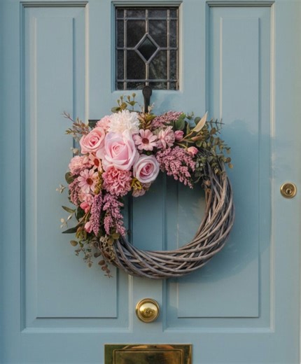 45cm Pink, Wicker, Half Moon Door Wreath - Etsy