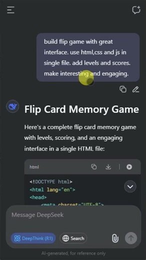 Build Flip Game App with Deepseek Short Tutorial