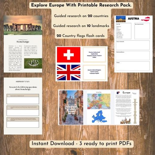 Europe Geography Research Pack | Countries, Landmarks, Flags (printable PDF) - Etsy