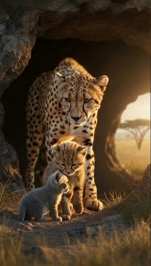 Unexpected Friendship: Cheetah Family Meets a Curious Kitten