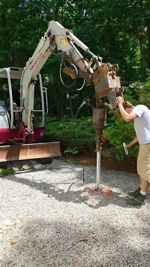 Helical Piles going in for our newest build #contractor #deckbuilder #outdoorliving #deck