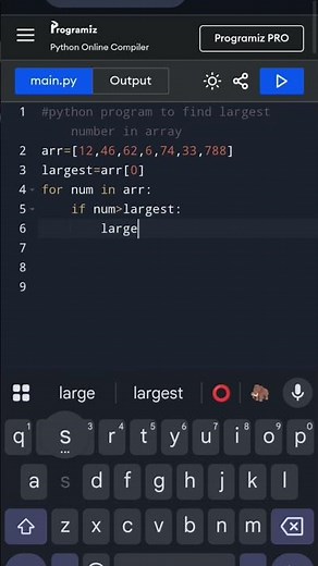find the largest number by using array😀🚀"#coding #python #programming #codewithnaitik_yt