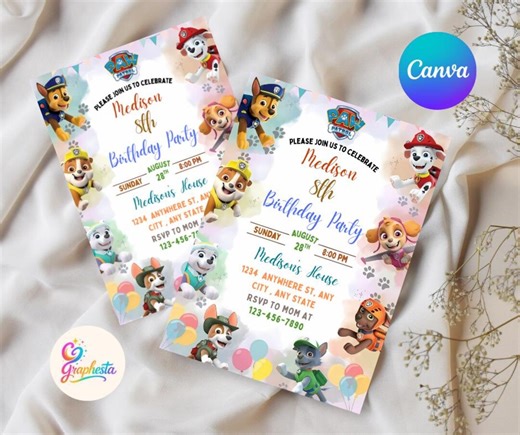 Editable Paw-ty Patrol Invitation | Kids Invitation Template Printable | Puppy Patrol and Pup Crew Birthday Invite | Instant Download, PAW - Etsy