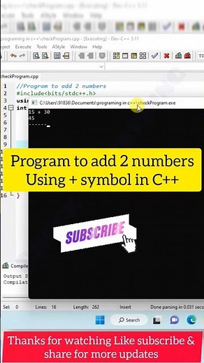 Basic program to add 2 number using + symbol In C++ | #add #c++ #program
