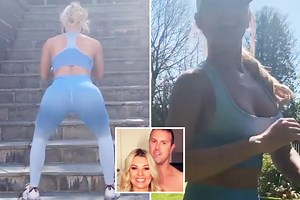 Christine McGuinness wears a crop top and leggings for sweaty workout in HUGE back garden at home