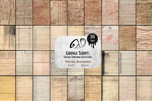 Vintage Ephemera: Grunge Script, Aged Paper Textures (digital Download) - Etsy