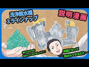 洗浄脱水機! 説明漫画動画!! マテリアルリサイクルの産業機械の強い味方