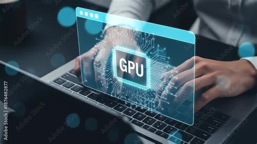 GPU accelerated software and applications. Advanced data processing including simulation and machine learning. Businessman using laptop computer.