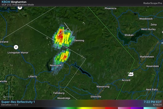 6.4K views · 33 reactions | 726pm Tuesday, 6/18/24 Scattered thunderstorms near Denning and Neversink | Hudson Valley Weather | Facebook