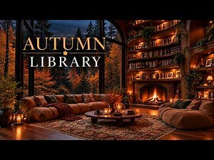 Autumn Library Jazz 🍂 Cozy Fireplace Music for Reading