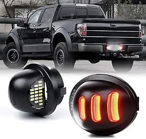 Xprite White LED License Plate Light Assembly with Red OLED Running Lights Tag Lamp Replacement for Ford F-150 F-250 F-350 Super Duty Ranger Pickup Truck Explorer Bronco Excursion Expedition