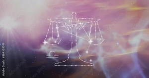 Animation of libra star sign on clouds of smoke in background