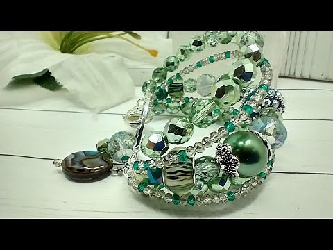 Cuff Style Memory Wire Bracelet Using Jesse James Evergreen Forest Bead Strand