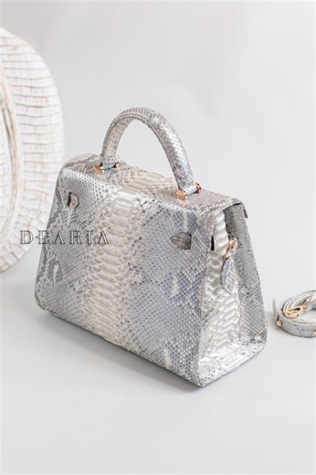 White Gray Python Leather Top Handle Bag – Pearl Exotic Snakeskin Shoulder Purse - Etsy