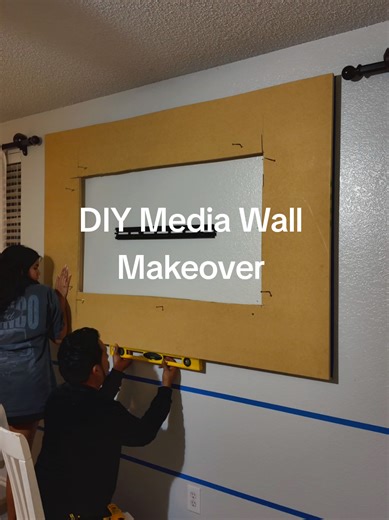 DIY Media Walll Makeover Day 1 of 2 *complete materials list on day 2 and final 🔥 #diytvwalldesign #mediawallideas #diyproject #floatingcabinets #diyentertainmentcenter