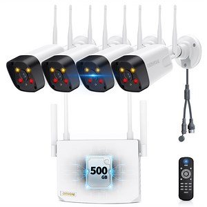 OHWOAI 5MP Dual Antennas Wireless Security Camera System, 4 Home Cameras Surveillance Wireless with 500G SD Card - Walmart.com