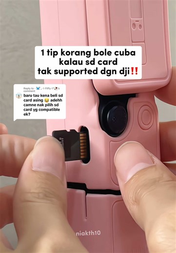 Replying to @⋆ 🦋˚｡⋆୨ Fiffy ୧°🥀 cuba tips ni kalau korg dh beli sd card yg compatible tp dia still kata tak support! or beli je yg kat beg kuning senang😭 ori and compatible ✅‼️ #sdcard #djiosmopocket3 #sandisk