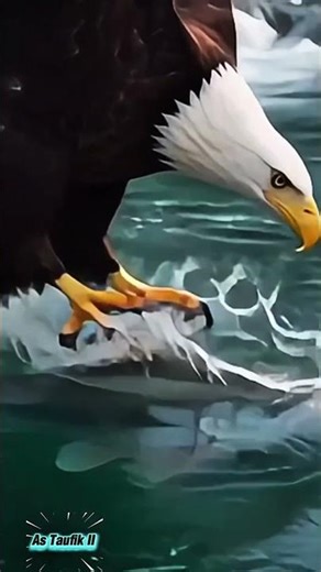 white-headed eagle catching fish