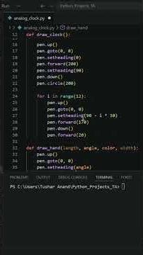 Build Real-Time Analog Clock 🕒in Python🔥(Turtle Graphics Magic!) #coding #python #pythonprogramming
