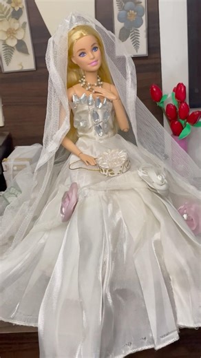 Styling my barbie doll 😊 | DIY wedding dress #barbie #doll #smartdoll #fashion #style #diy