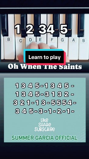 🎹 Play “Oh When The Saints Go Marching In” Follow these numbers, learn and have fun! Using my Dad’s teaching method, Enjoy this simple piano tutorial for beginners! • • • • #easypiano #simplepiano #ohwhenthesaints #whenthesaintsgomarchingin #playingbyear #learntoplay #numbers #piano #keyboard #pianolessons #pianoclass #teacher #musicteacher #pianoteacher #musicinstructor #bandteacher #bandclass #musician #musicstore #teachme #player #learnfast #bornforthis #supereasy #88 #pianokeys #blackandwhi