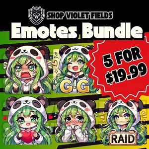5er Pack Süßer Chibi Mädchen Panda Hoodie Emote Bundle | Twitch Benutzerdefinierte Emotes | PNG | Sofortdownload | Emotes für deinen Kanal | Panda Emotes - Etsy.de